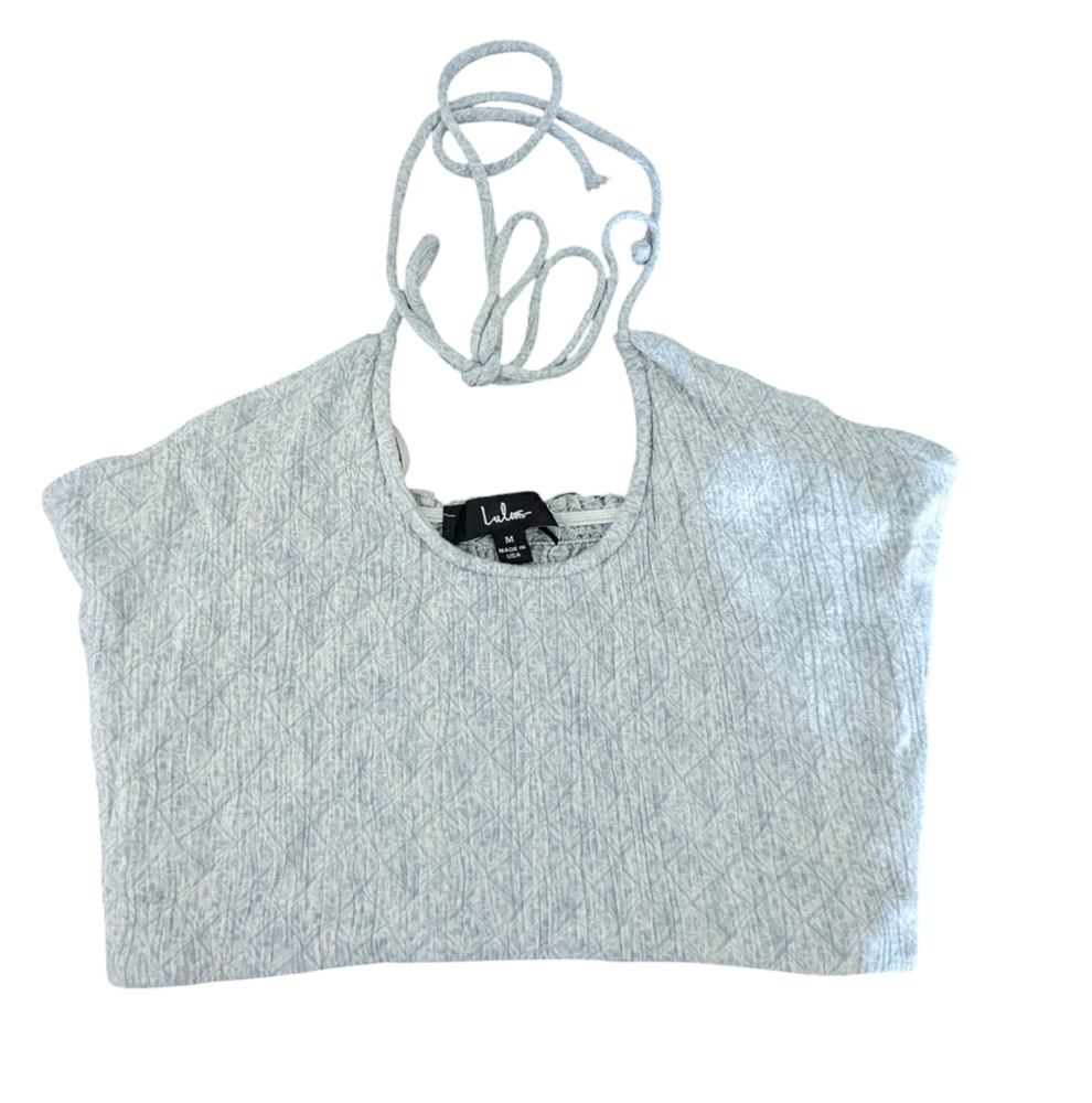 Lulus Crop Halter Top Women's Size Medium Smocked Blue And White Tank